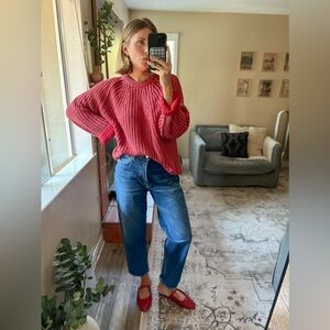 Free People Take Me Home Sweater in Cherry